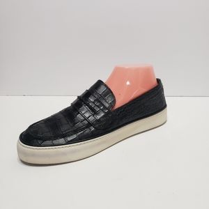 Stuart Weitzman Black Croc Leather Flat Loafer